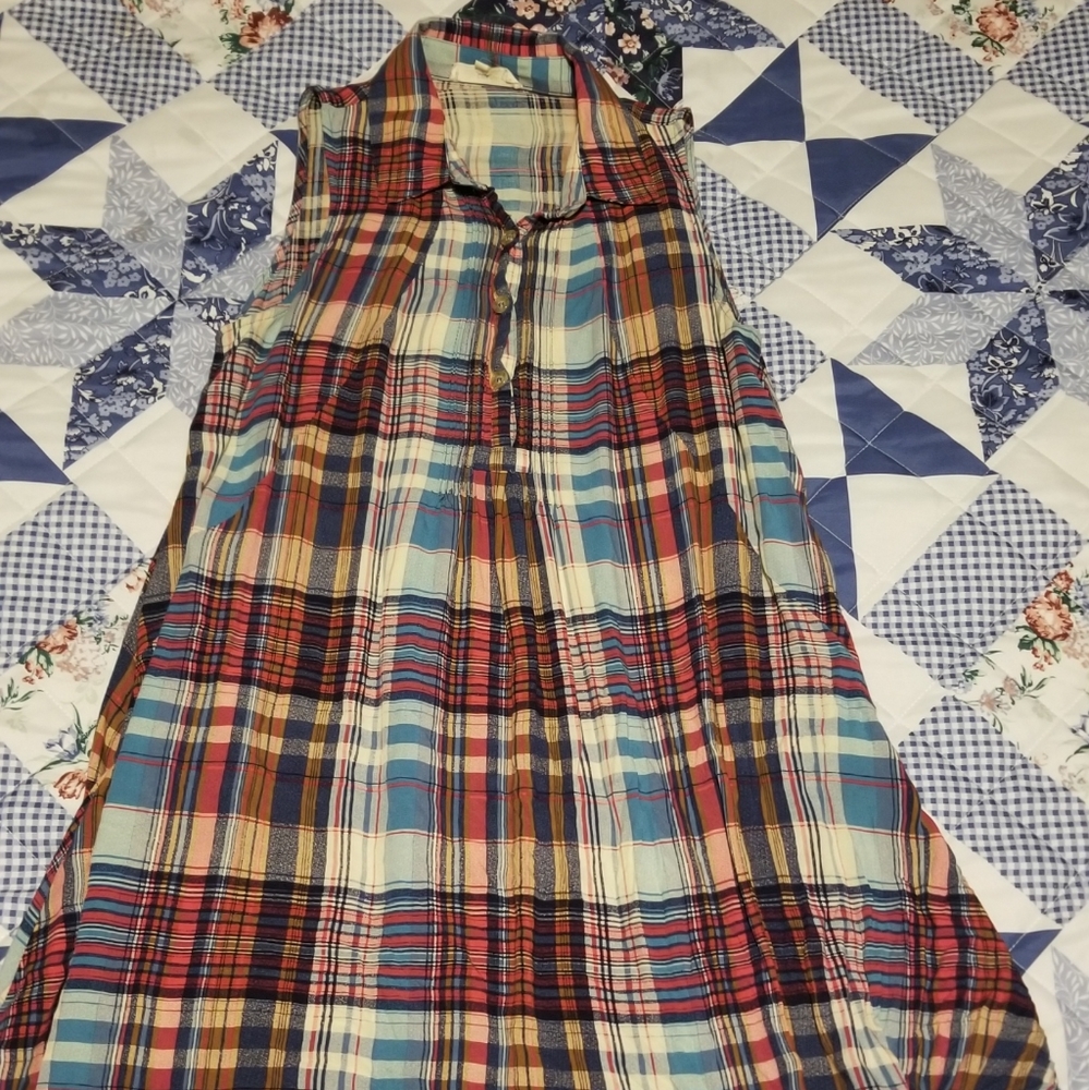 Ladies Plaid Sleeveless Shirt Dress Size Med